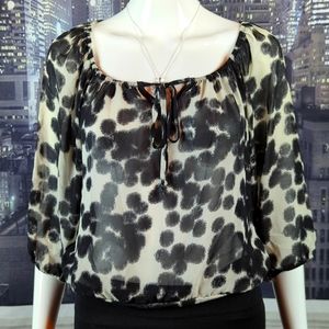 HeartSoul sz XS White with Black Abstract Polka Dots 1/2 Sleeve Top with Tie